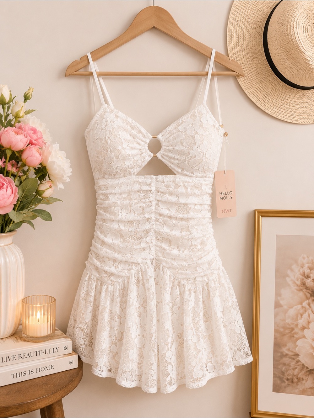 HELLO MOLLY NWT WHITE LACE CUTOUT MINI DRESS SIZE XS